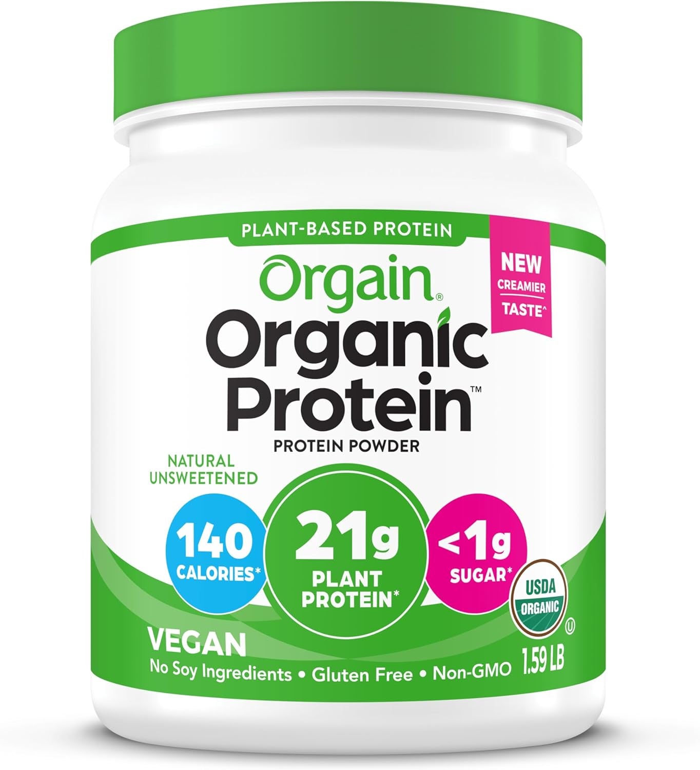 Organic Unflavored Plant Based Protein Powder, Natural Unsweetened - 21G of Protein, Vegan, Non Dairy, Gluten Free, No Sugar Added, Soy Free, Non-Gmo, 1.59 Lb (Packaging May Vary)