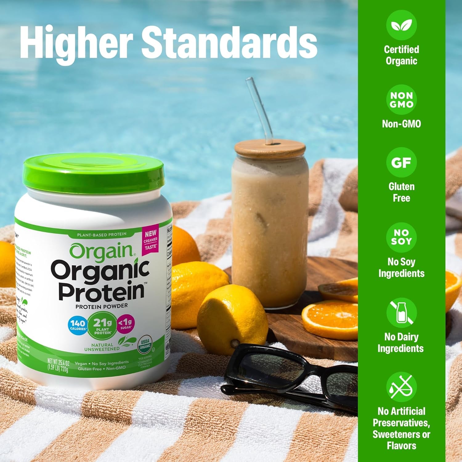 Organic Unflavored Plant Based Protein Powder, Natural Unsweetened - 21G of Protein, Vegan, Non Dairy, Gluten Free, No Sugar Added, Soy Free, Non-Gmo, 1.59 Lb (Packaging May Vary)